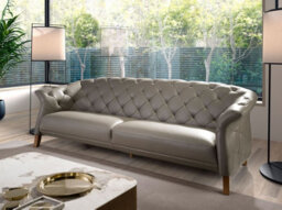 Angel Cerda Elegant Chester 3-Seater Sofa In Grey Leather With Wooden Legs - thumbnail 6