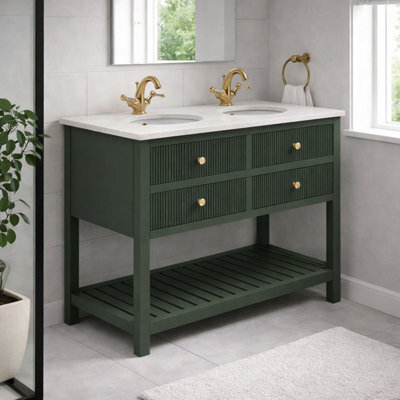 Plum&clay Harper Ribbed Green Freestanding Vanity Unit & Basin Set (W)1200mm - image 1
