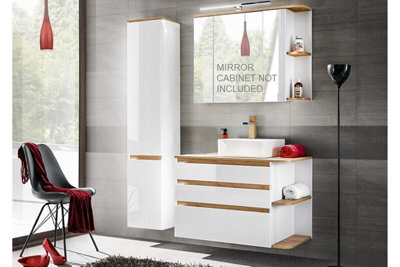 Impact Furniture Bathroom Furniture Set Wall Hung Countertop Vanity Unit With Basin Tallboy Cabinet White Gloss Oak Scandi Plat - image 1