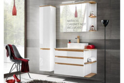 Impact Furniture Bathroom Furniture Set Wall Hung Countertop Vanity Unit With Basin Tallboy Cabinet White Gloss Oak Scandi Plat - thumbnail 1