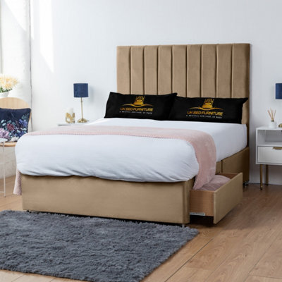 UKBEDFURNITURE Hampton Beige Plush Divan Bed With 2 Foot End Drawers & 26 Inch Headboard - image 1