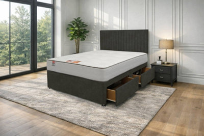 "Knight Sleep Emily Charcoal Naples 2Ft6 Bed Set With Mattress, 2 Drawers Same Side & 24""headboard - Small Single" - image 1