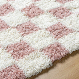Livabliss Urban Shaggy-Modern Ivory Pink Checkered Soft Plush Pile Living Bedroom Rug 200 X 290 Cm Easy Care, Non Shedding - thumbnail 3