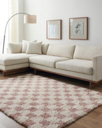 Livabliss Urban Shaggy-Modern Ivory Pink Checkered Soft Plush Pile Living Bedroom Rug 200 X 290 Cm Easy Care, Non Shedding - thumbnail 2