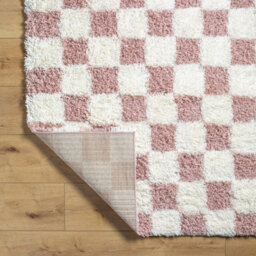 Livabliss Urban Shaggy-Modern Ivory Pink Checkered Soft Plush Pile Living Bedroom Rug 200 X 290 Cm Easy Care, Non Shedding - thumbnail 4