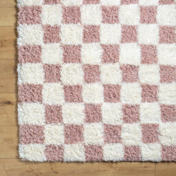 Livabliss Urban Shaggy-Modern Ivory Pink Checkered Soft Plush Pile Living Bedroom Rug 200 X 290 Cm Easy Care, Non Shedding - thumbnail 6