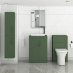 Royal Bathrooms Turin 600mm Freestanding Bathroom Vanity Unit With Sink 2 Door Matt Green & Qubix Countertop Basin - thumbnail 3