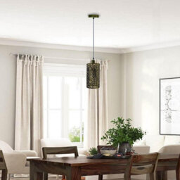 Brushed Brass Metal Drum Cage 15W X 25H Ceiling Pendant Lamp Shade Easy Fit Hanging Lights With Reducer Plate - thumbnail 9