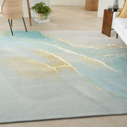 Grey Seafoam Wool Abstract Optical/ (3D) Luxurious Modern Rug Easy To Clean Living Room And Bedroom-259Cm X 351Cm - thumbnail 2