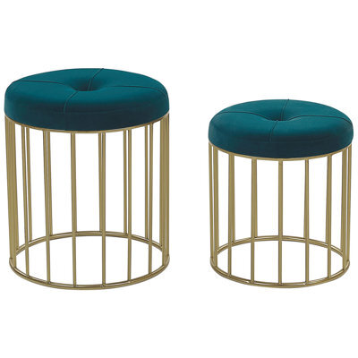 Beliani Set Of 2 Footstools Lubbock Velvet Teal - image 1
