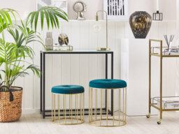 Beliani Set Of 2 Footstools Lubbock Velvet Teal - thumbnail 2