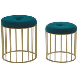 Beliani Set Of 2 Footstools Lubbock Velvet Teal - thumbnail 1