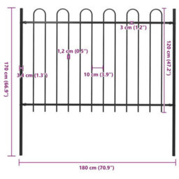 Walplus Garden Fence With Hoop Top Steel 181X120 Cm Black - thumbnail 5