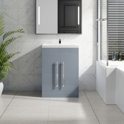 Sundaze Gloss Grey Bathroom Furniture 600mm Vanity Unit Sink Basin Storage Cabinet Floor Standing - image 1