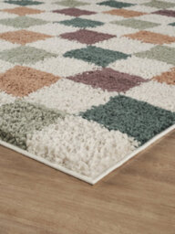 Chester Living Room Shaggy Area Rug Modern - Contemporary Checkered Design - Hallway Runner Indoor Rug Multi 60X220 Cm - thumbnail 4