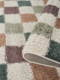 Chester Living Room Shaggy Area Rug Modern - Contemporary Checkered Design - Hallway Runner Indoor Rug Multi 60X220 Cm - thumbnail 3