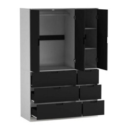 Urbn-Living Urbnliving Wooden 3 Door 6 Drawer Wardrobe Bedroom Storage Closet Shelves Hanging Rail White Unit - Black Doors Drawers - thumbnail 6