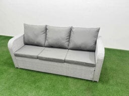 Fimous Outdoor Garden Furniture Sets 7 Seater Wicker Rattan Furniture Sofa Sets High Back Lounge Sofa Big Footstool Light Grey - thumbnail 4