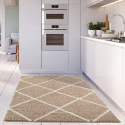 The Rugs Moroccan Shaggy Rugs And Runners Soft Fluffy Diamond Design High Pile Beige And Ivory Living Room Kitchen Hallway 520 - thumbnail 6
