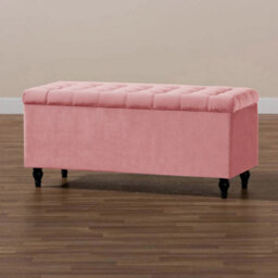 120Cm Cubed Upholstered Ottoman Storage Box Pink Plush Velvet Multifunctional Blanket Storage Box With Wooden Legs - thumbnail 1