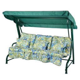 Alfresia Roma 3-Seater Swing Seat Green Frame With Classic Blue Green Multi Cushion