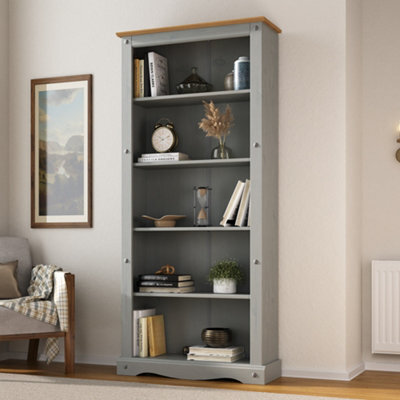 Mews Corona Grey Tall Bookcase Large Mexican Solid Pine 5 Shelf - image 1