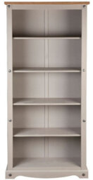 Mews Corona Grey Tall Bookcase Large Mexican Solid Pine 5 Shelf - thumbnail 2