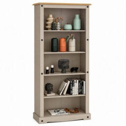 Mews Corona Grey Tall Bookcase Large Mexican Solid Pine 5 Shelf - thumbnail 6