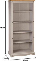 Mews Corona Grey Tall Bookcase Large Mexican Solid Pine 5 Shelf - thumbnail 5