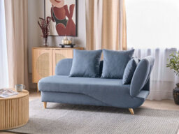 Beliani Right-Hand Chaise Longue Meri With Storage Faux Linen Blue - thumbnail 2