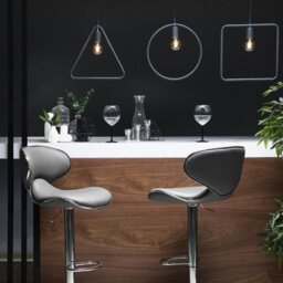 Wyld and Coco Glamour Bar Chairs - Pair, Grey Faux Leather, 360 Swivel, Height Adjustable 87-109 Cm - thumbnail 2
