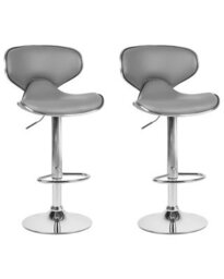 Wyld and Coco Glamour Bar Chairs - Pair, Grey Faux Leather, 360 Swivel, Height Adjustable 87-109 Cm - thumbnail 3