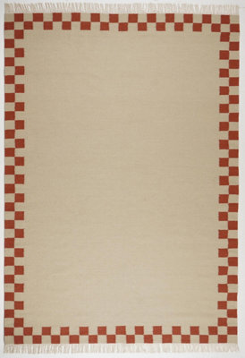Furniturebox Uk Matilda Beige & Red Check Border Flatweave Rug 120X170Cm - image 1