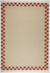 Furniturebox Uk Matilda Beige & Red Check Border Flatweave Rug 120X170Cm