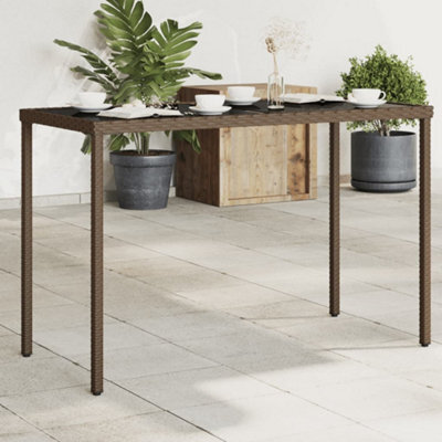 Walplus Garden Table With Glass Top Brown 115X54X74 Cm Poly Rattan - image 1