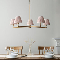Loops Sophisticated 2 Pack Brushed Brass Pendant Lights With Peachy Fabric Shades - thumbnail 3