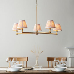 Loops Sophisticated 2 Pack Brushed Brass Pendant Lights With Peachy Fabric Shades - thumbnail 2