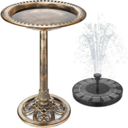 Copper+ Solar Fountain Bird Bath Traditional Patio Outdoor Garden Pedestal Ornament Birds Water Bowl - thumbnail 1