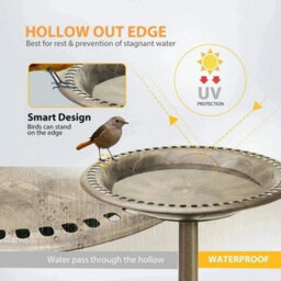Copper+ Solar Fountain Bird Bath Traditional Patio Outdoor Garden Pedestal Ornament Birds Water Bowl - thumbnail 4