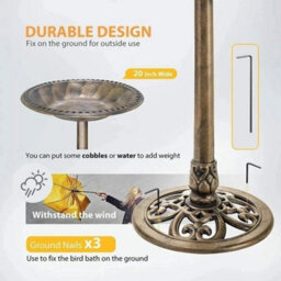 Copper+ Solar Fountain Bird Bath Traditional Patio Outdoor Garden Pedestal Ornament Birds Water Bowl - thumbnail 3