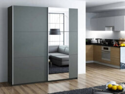 Arte Bastia 200Cm Sliding Door Wardrobe In Graphite Matt - Sleek Design With Mirrored Elegance - thumbnail 2