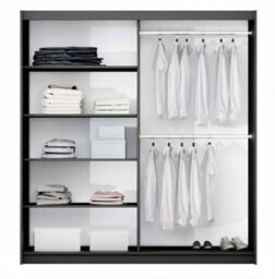 Arte Bastia 200Cm Sliding Door Wardrobe In Graphite Matt - Sleek Design With Mirrored Elegance - thumbnail 4