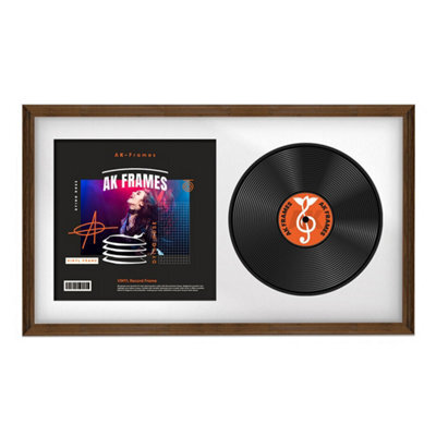 "30X17"" Walnut Classic Vinyl Record Frame With White Mount For 12 Inch Lp Album Cover & Disc - Ak Frames" - image 1