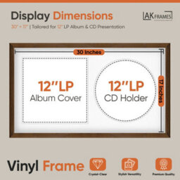 "30X17"" Walnut Classic Vinyl Record Frame With White Mount For 12 Inch Lp Album Cover & Disc - Ak Frames" - thumbnail 2