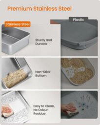LEDREM Stainless Steel Cat Litter Box, High Sided Litter Tray With Open Top, Step, Scoop, Brush, For Cats Up To 15 Kg, Slate Grey - thumbnail 3