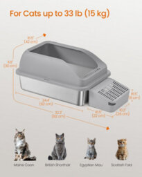 LEDREM Stainless Steel Cat Litter Box, High Sided Litter Tray With Open Top, Step, Scoop, Brush, For Cats Up To 15 Kg, Slate Grey - thumbnail 6