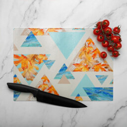 Benjamin Tate Design Triangles With Maple Oak Leaves Marble Glass Chopping Boarddesigner Style - thumbnail 3