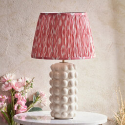 Luminosa Lighting Luminosa Bobble White Crackle Glaze Table Lamp With Coral Pink Fabric Ikat Shade 35Cm B22 - thumbnail 3