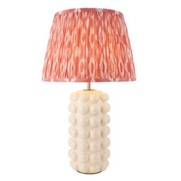 Luminosa Lighting Luminosa Bobble White Crackle Glaze Table Lamp With Coral Pink Fabric Ikat Shade 35Cm B22