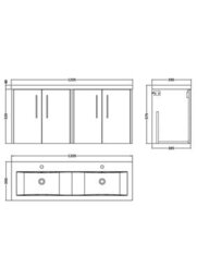Hudson Reed Juno Wall Hung 4 Soft Close Door Vanity Unit With Double Ceramic Basin In Metallic Slate Finish, 1205mm - thumbnail 7